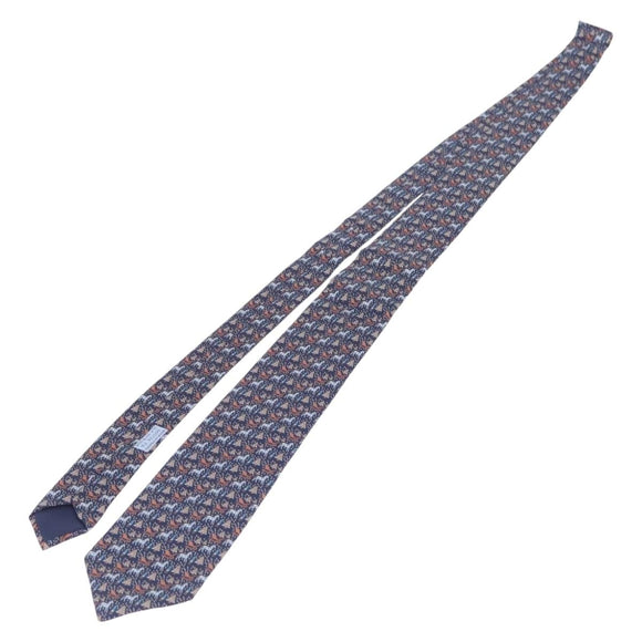 HERMES Necktie Silk Navy Auth 206433M