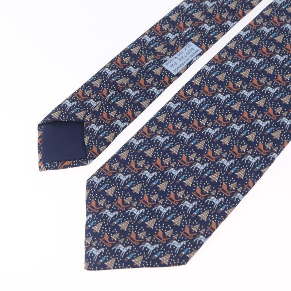 HERMES Necktie Silk Navy Auth 206433M