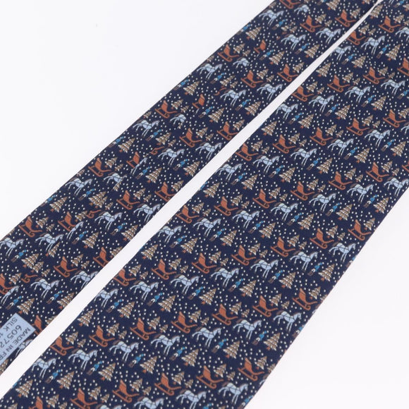 HERMES Necktie Silk Navy Auth 206433M