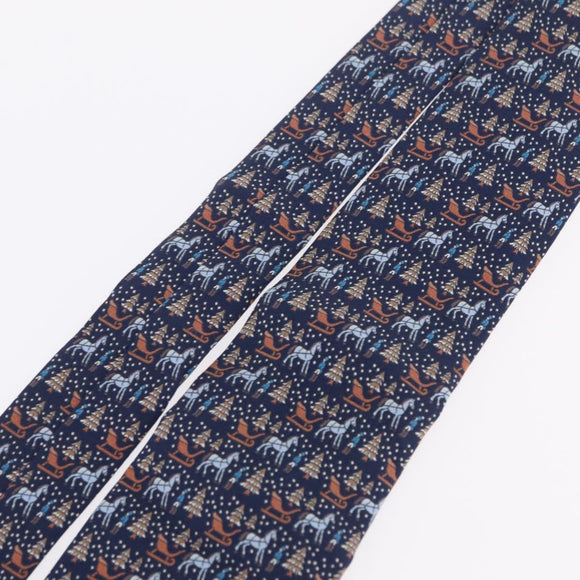 HERMES Necktie Silk Navy Auth 206433M