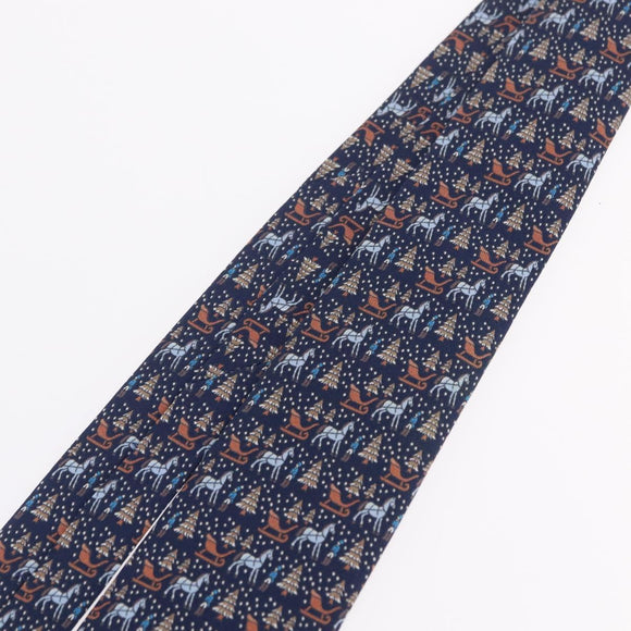 HERMES Necktie Silk Navy Auth 206433M