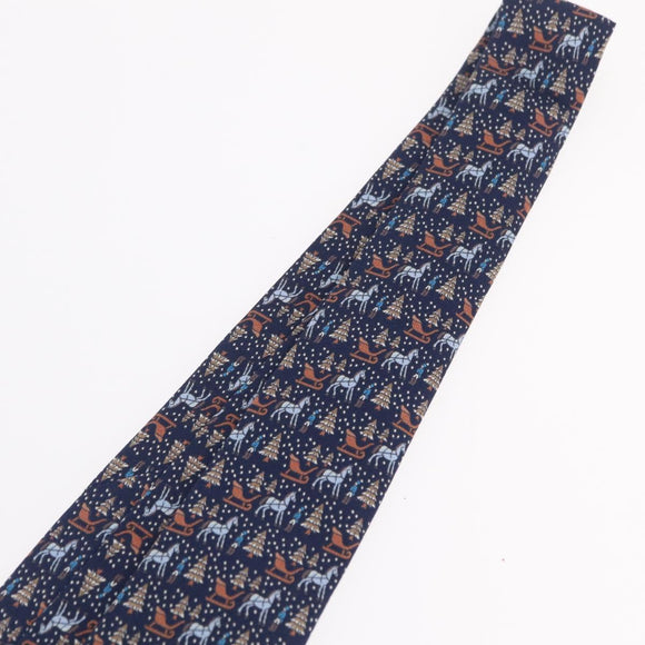 HERMES Necktie Silk Navy Auth 206433M
