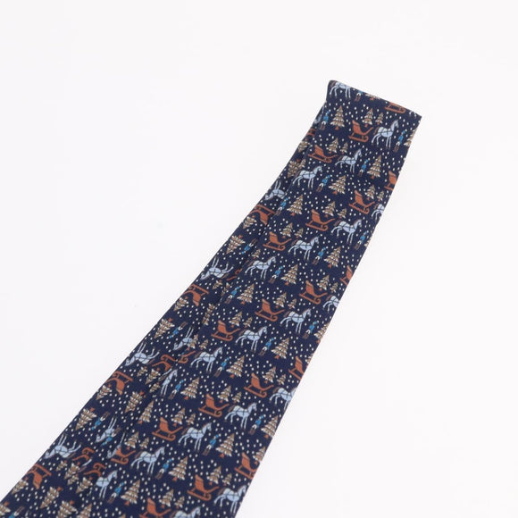 HERMES Necktie Silk Navy Auth 206433M