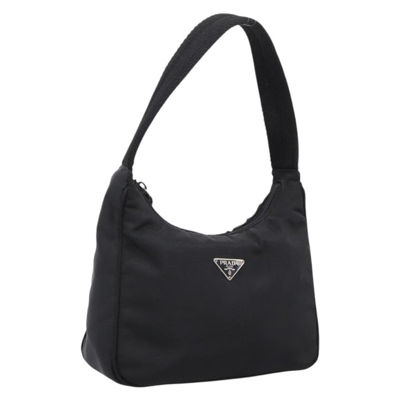 PRADA Hand Pouch Hand Bag Nylon Black Silver Auth 206440A