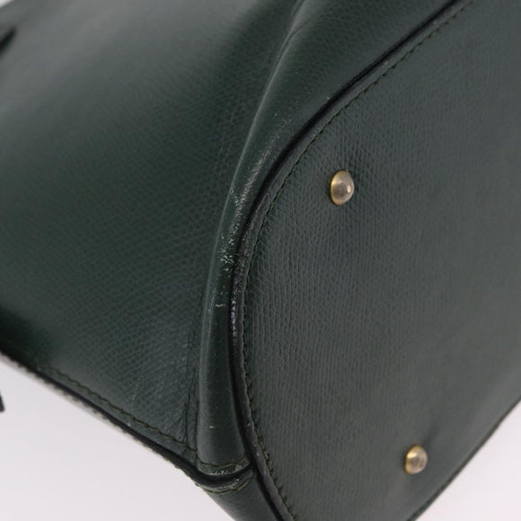 CELINE Hand Bag Leather 2way Green Gold Auth 206449A