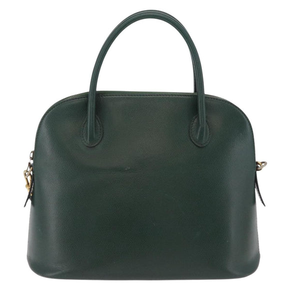 CELINE Hand Bag Leather 2way Green Gold Auth 206449A