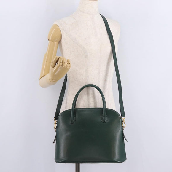 CELINE Hand Bag Leather 2way Green Gold Auth 206449A