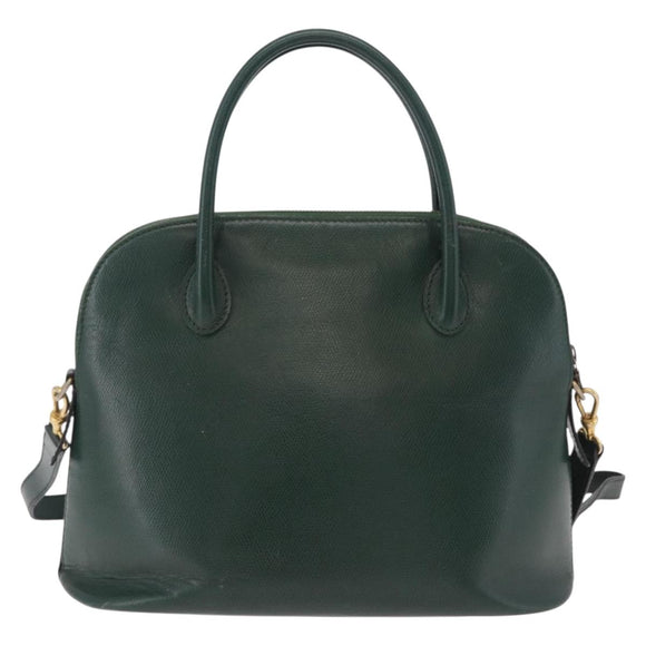 CELINE Hand Bag Leather 2way Green Gold Auth 206449A