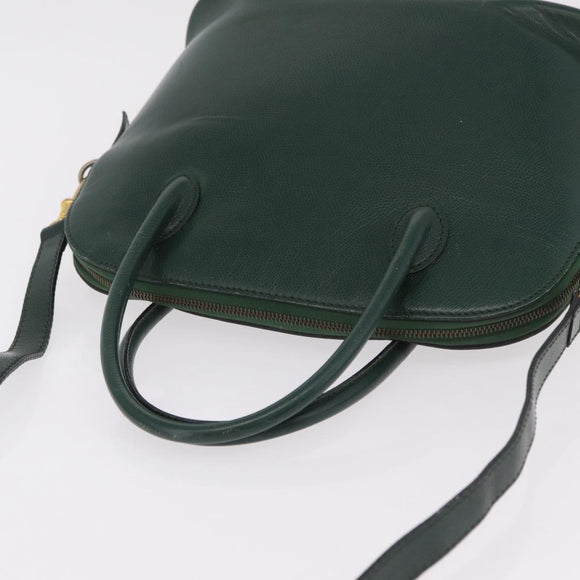 CELINE Hand Bag Leather 2way Green Gold Auth 206449A