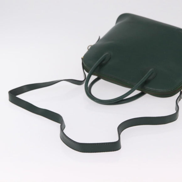 CELINE Hand Bag Leather 2way Green Gold Auth 206449A