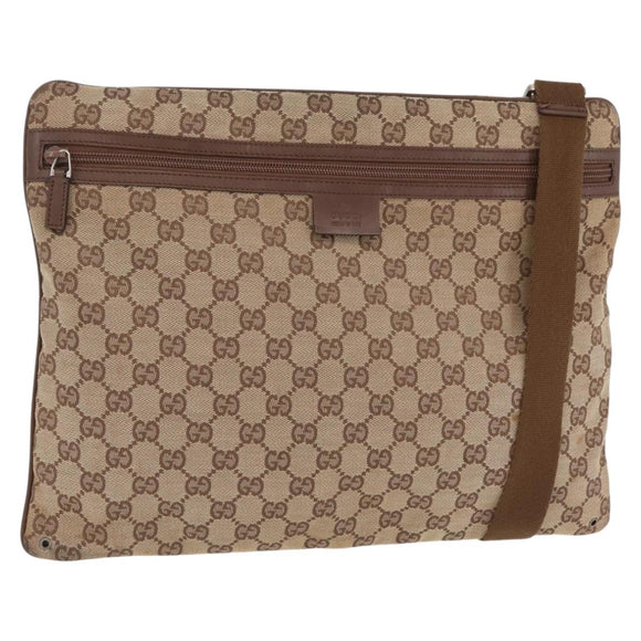 GUCCI GG Canvas Shoulder Bag Beige Silver 90477 Auth 206451