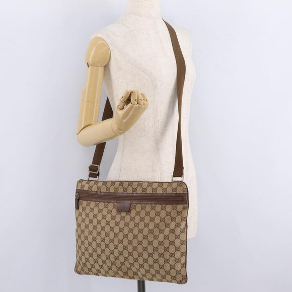 GUCCI GG Canvas Shoulder Bag Beige Silver 90477 Auth 206451