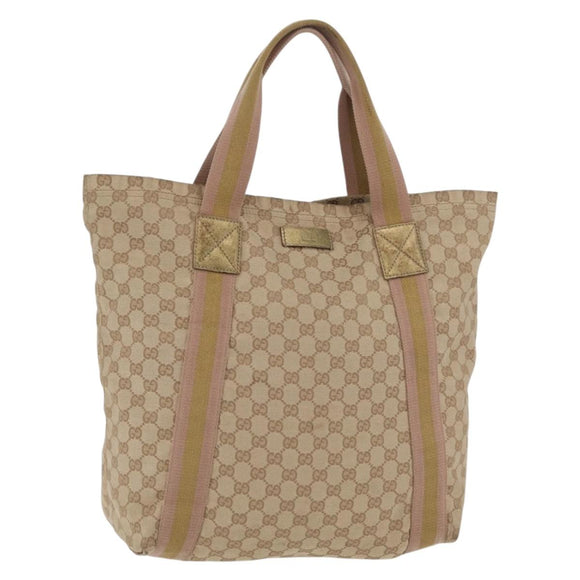 GUCCI GG Canvas Sherry Line Tote Bag Beige 189669 Auth 206454
