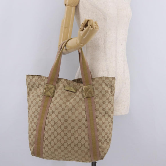 GUCCI GG Canvas Sherry Line Tote Bag Beige 189669 Auth 206454