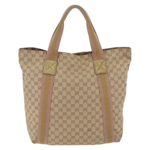 GUCCI GG Canvas Sherry Line Tote Bag Beige 189669 Auth 206454