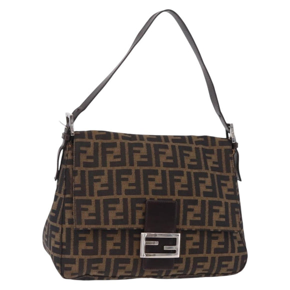 FENDI Zucca Canvas Mamma Baguette Shoulder Bag Black Brown Auth 206455A