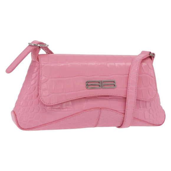 Balenciaga Croco Embossed XX Small Flap Bag Bag Leather Pink 695645 Auth 206457M