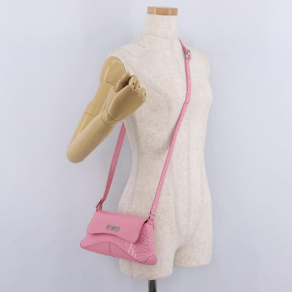 Balenciaga Croco Embossed XX Small Flap Bag Bag Leather Pink 695645 Auth 206457M