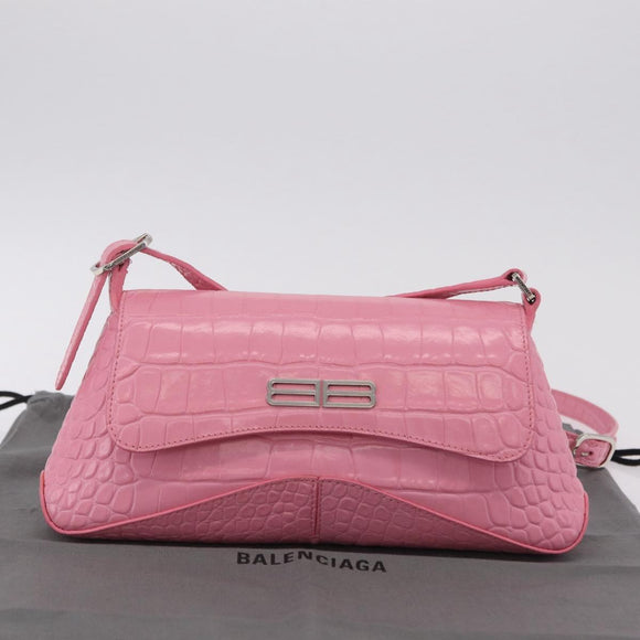 Balenciaga Croco Embossed XX Small Flap Bag Bag Leather Pink 695645 Auth 206457M