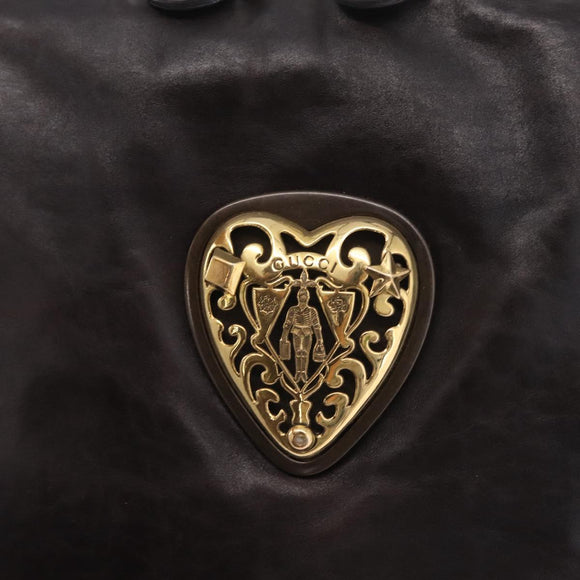 GUCCI Histeria Hand Bag Leather Black Gold 209600 Auth 206458