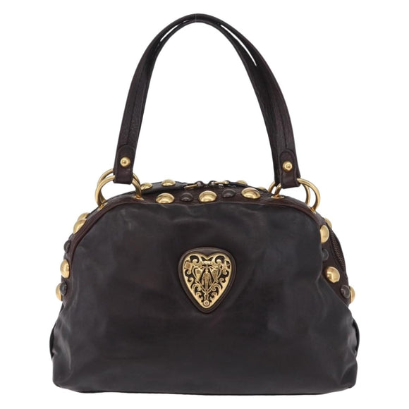 GUCCI Histeria Hand Bag Leather Black Gold 209600 Auth 206458