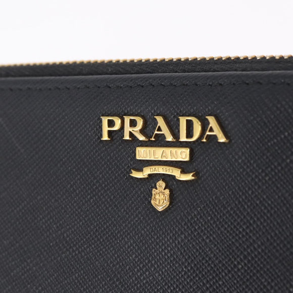PRADA Long Wallet Safiano Leather Black Gold Auth 206459