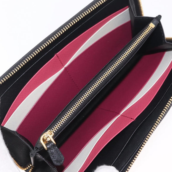 PRADA Long Wallet Safiano Leather Black Gold Auth 206459