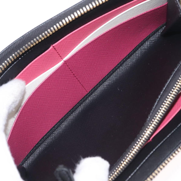 PRADA Long Wallet Safiano Leather Black Gold Auth 206459