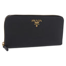 PRADA Long Wallet Safiano Leather Black Gold Auth 206459-1