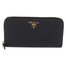 PRADA Long Wallet Safiano Leather Black Gold Auth 206459-13