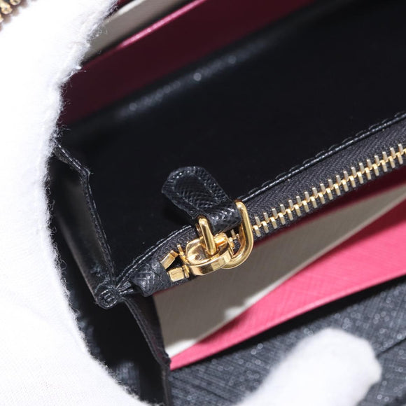PRADA Long Wallet Safiano Leather Black Gold Auth 206459