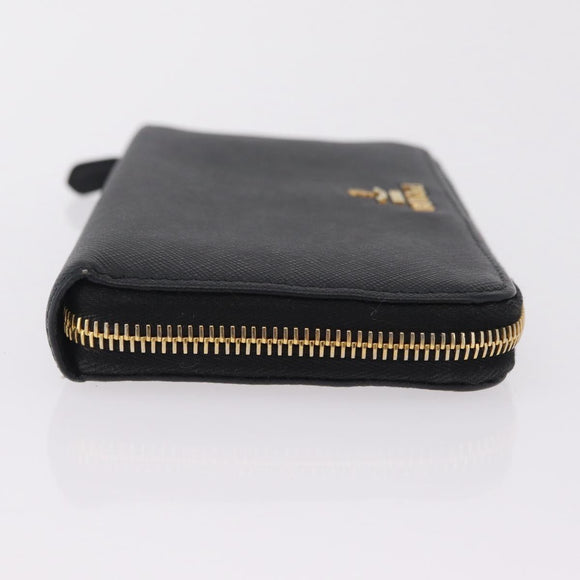 PRADA Long Wallet Safiano Leather Black Gold Auth 206459