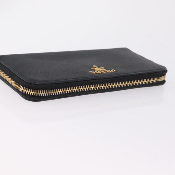 PRADA Long Wallet Safiano Leather Black Gold Auth 206459