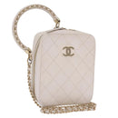 CHANEL Matelasse Chain Hand Bag Lamb Skin 2way White Gold CC Auth 206465M-1