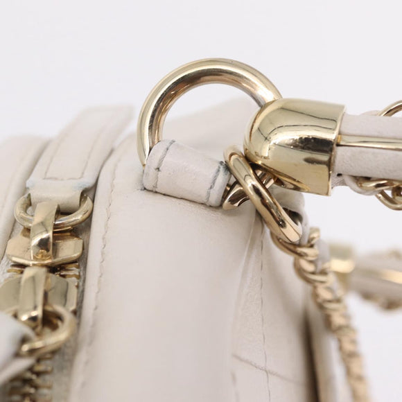 CHANEL Matelasse Chain Hand Bag Lamb Skin 2way White Gold CC Auth 206465M