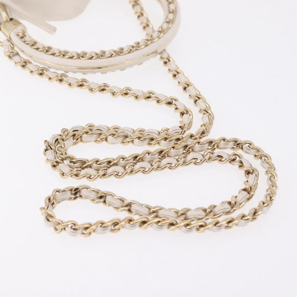 CHANEL Matelasse Chain Hand Bag Lamb Skin 2way White Gold CC Auth 206465M
