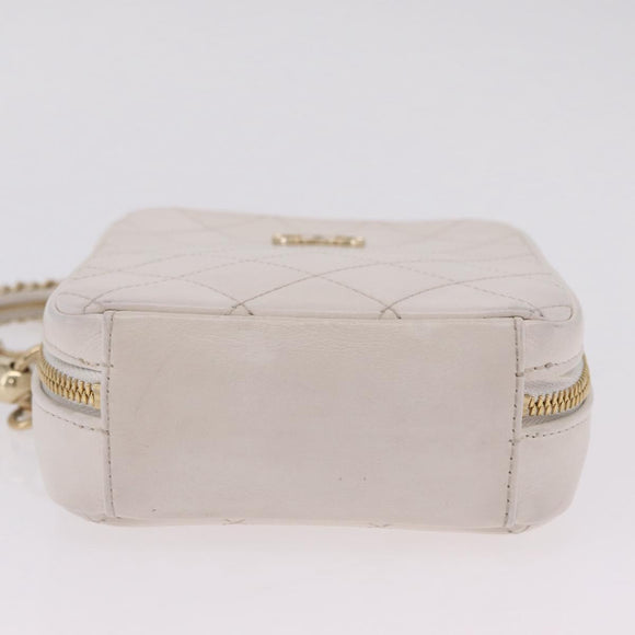 CHANEL Matelasse Chain Hand Bag Lamb Skin 2way White Gold CC Auth 206465M