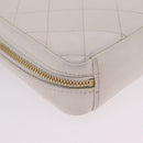 CHANEL Matelasse Chain Hand Bag Lamb Skin 2way White Gold CC Auth 206465M-15