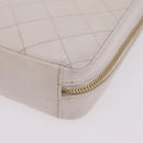 CHANEL Matelasse Chain Hand Bag Lamb Skin 2way White Gold CC Auth 206465M-16
