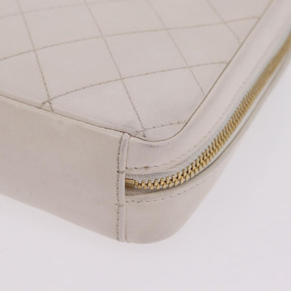 CHANEL Matelasse Chain Hand Bag Lamb Skin 2way White Gold CC Auth 206465M
