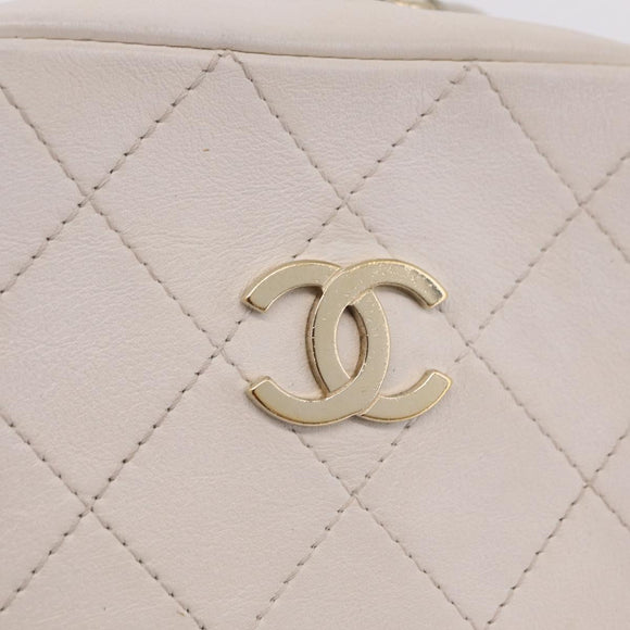 CHANEL Matelasse Chain Hand Bag Lamb Skin 2way White Gold CC Auth 206465M