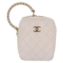 CHANEL Matelasse Chain Hand Bag Lamb Skin 2way White Gold CC Auth 206465M-2