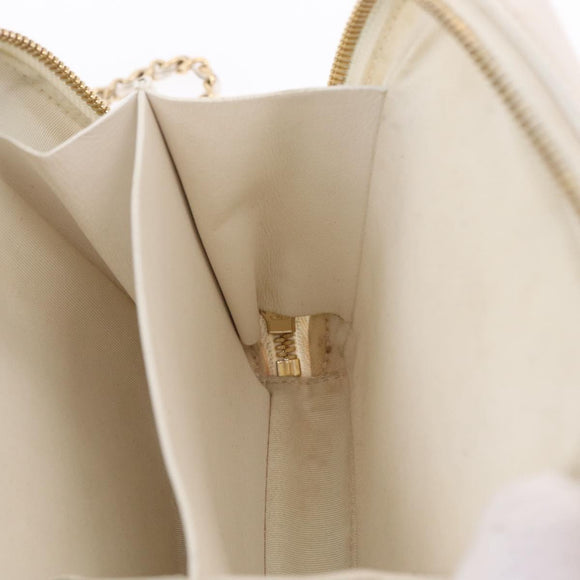 CHANEL Matelasse Chain Hand Bag Lamb Skin 2way White Gold CC Auth 206465M
