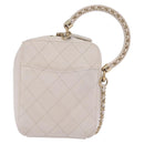 CHANEL Matelasse Chain Hand Bag Lamb Skin 2way White Gold CC Auth 206465M-3