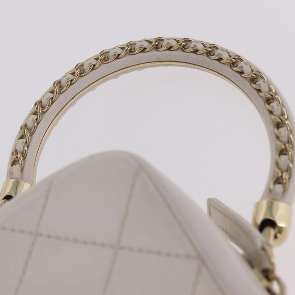 CHANEL Matelasse Chain Hand Bag Lamb Skin 2way White Gold CC Auth 206465M