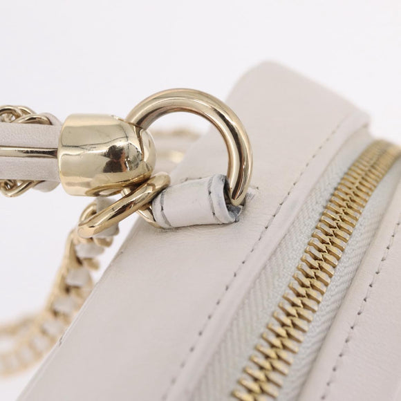 CHANEL Matelasse Chain Hand Bag Lamb Skin 2way White Gold CC Auth 206465M
