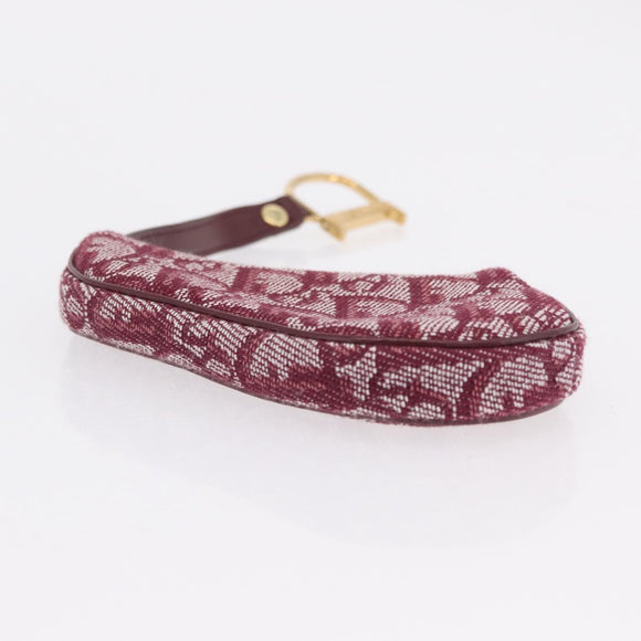 Christian Dior Trotter Canvas Saddle Coin Purse Red Gold Auth 206467M