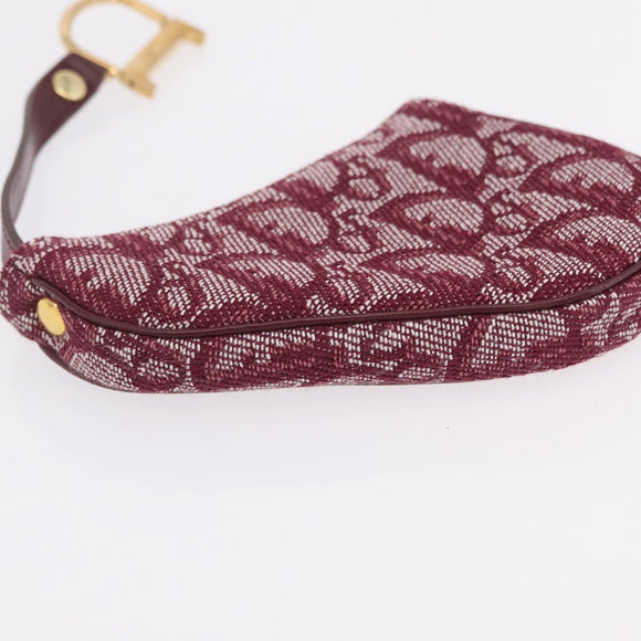 Christian Dior Trotter Canvas Saddle Coin Purse Red Gold Auth 206467M