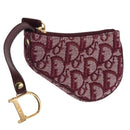 Christian Dior Trotter Canvas Saddle Coin Purse Red Gold Auth 206467M-1