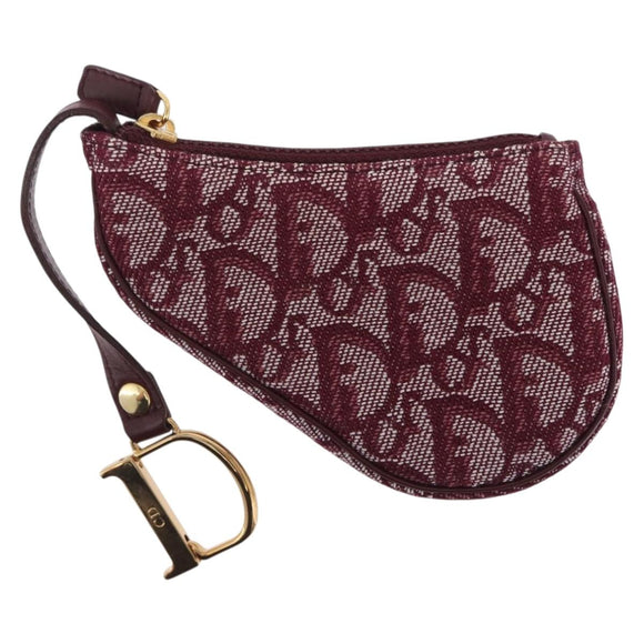 Christian Dior Trotter Canvas Saddle Coin Purse Red Gold Auth 206467M